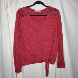 ♡♡ Lee Riders Tied Waist Shape Illusions Top Size XL Heather Red Linen Blend
